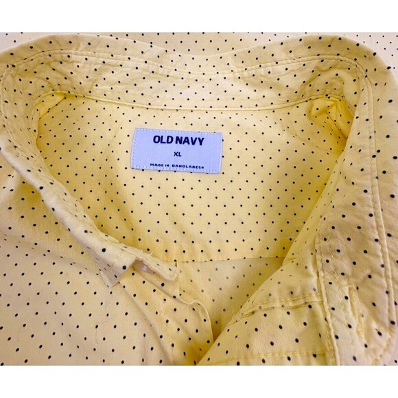 Old Navy Pastel Butter Yellow Perfect Fit Camp Shirt Polka Dot Beach Resort XL - Picture 3 of 10